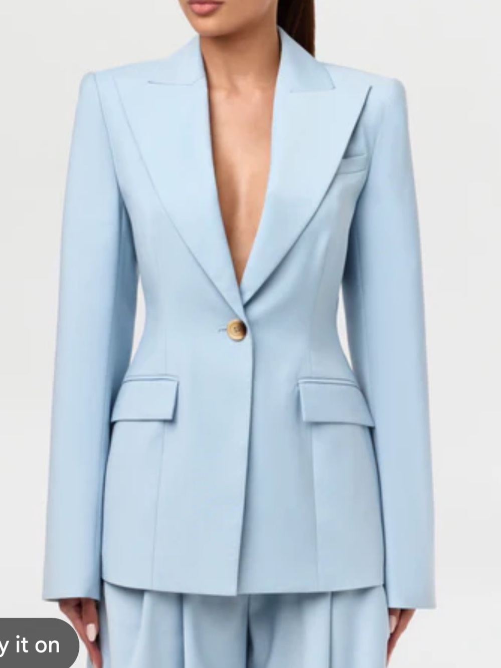 naked wardrobe Light Blue Power Shoulder Fitted Single-Button Suit